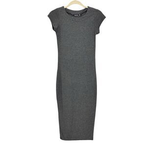 Boohoo Womens Sz 4 Gray Short Sleeve Fitted Bodycon Knit Midi Dress Stretch